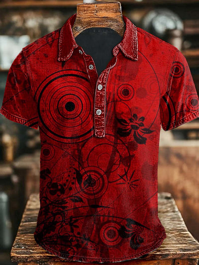 Abstract Floral Print Casual Short Sleeve Polo Shirt