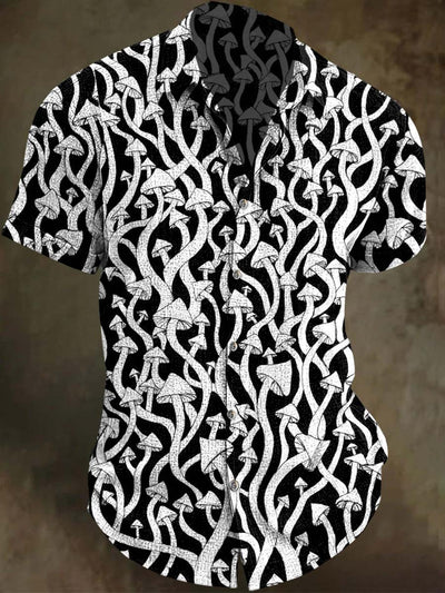 Dark Mushroom Print Casual Short Sleeve Shirt