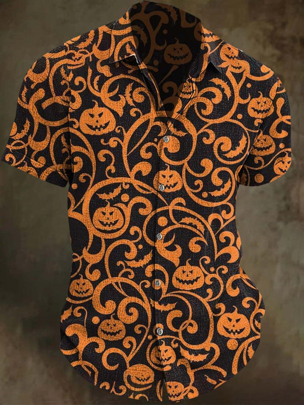 Halloween Floral Print Casual Short Sleeve Shirt