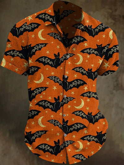 Halloween Bat Print Casual Short Sleeve Shirt