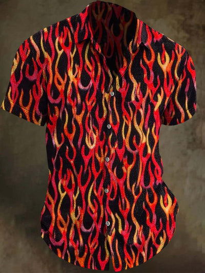 Abstract Flame Print Casual Short Sleeve Shirt