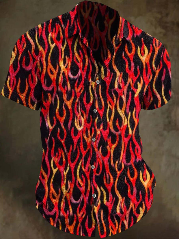 Abstract Flame Print Casual Short Sleeve Shirt
