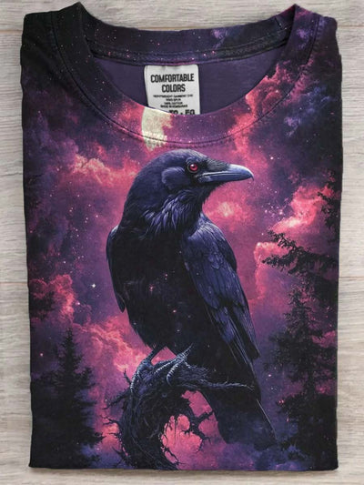 Halloween Raven Print Casual Short Sleeve T-Shirt