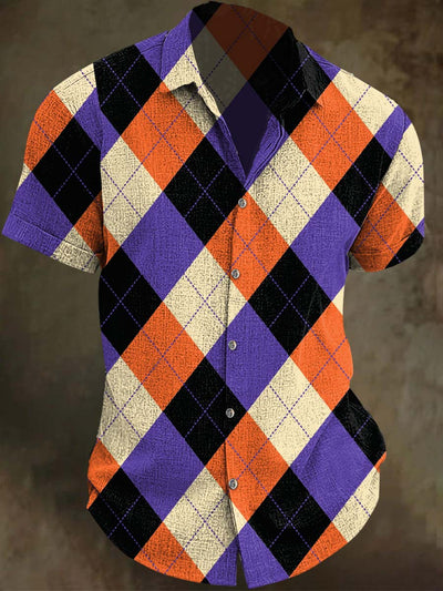 Halloween Plaid Print Casual Short Sleeve Shirt