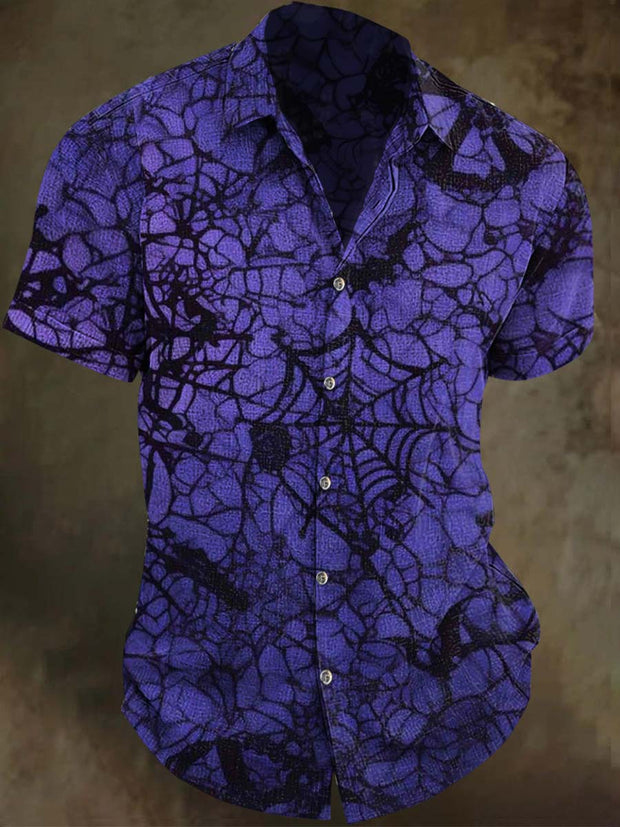 Cobweb Print Casual Short Sleeve Shirt
