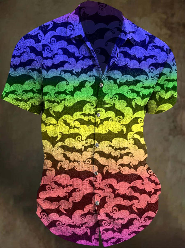 Gradient Bat Print Casual Short Sleeve Shirt