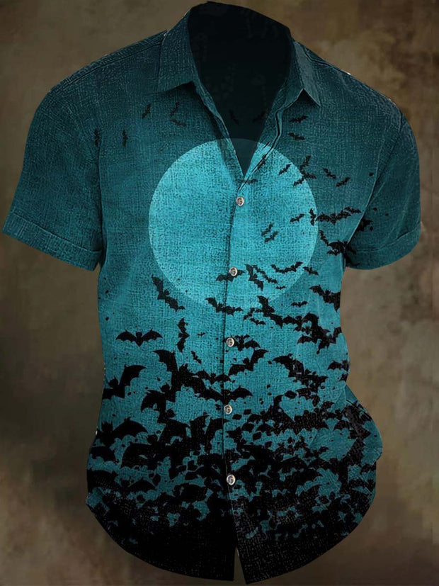 Halloween Bat Print Casual Short Sleeve Shirt