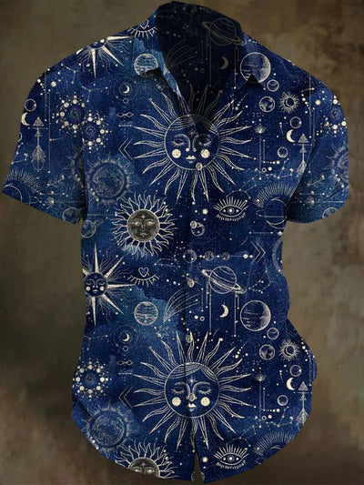 Galaxy Sun Planet Print Casual Short Sleeve Shirt