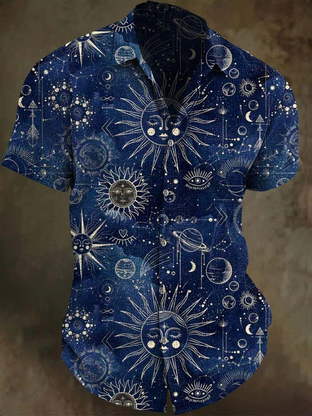 Galaxy Sun Planet Print Casual Short Sleeve Shirt