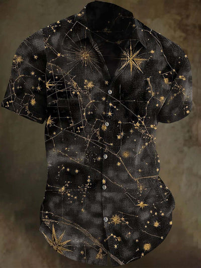 Galaxy Constellation Print Casual Short Sleeve Shirt