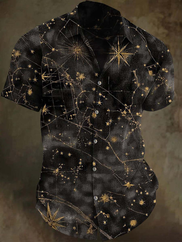 Galaxy Constellation Print Casual Short Sleeve Shirt