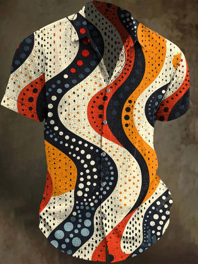 Abstract Wave Polka Dot Print Casual Short Sleeve Shirt