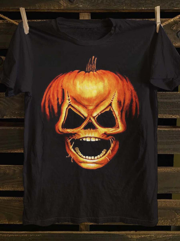 Halloween Scary Pumpkin Print Casual Short Sleeve T-Shirt