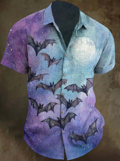 Halloween Bat Print Casual Short Sleeve Shirt