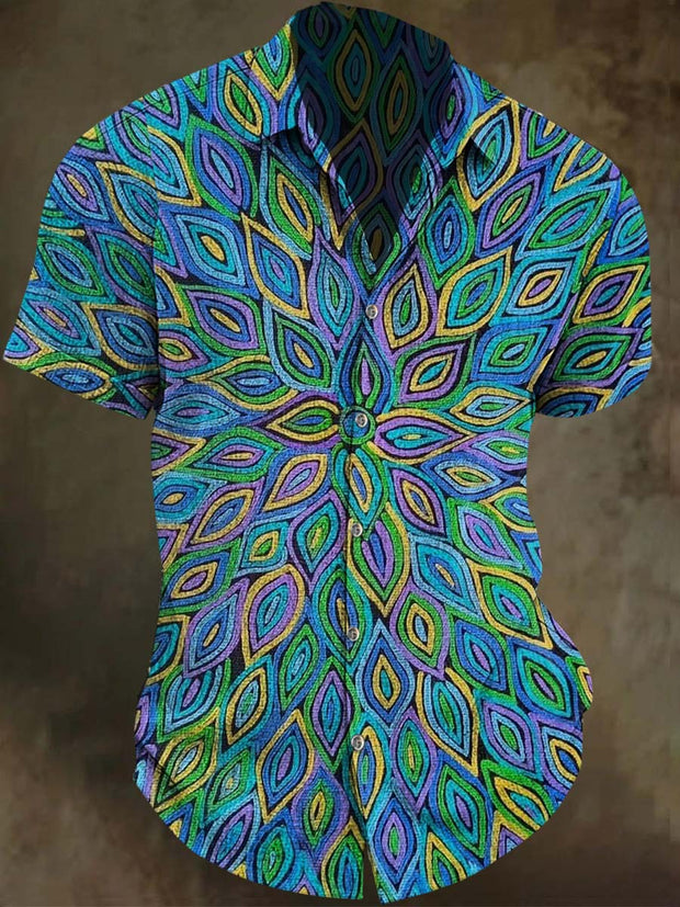 Abstract Floral Print Casual Short Sleeve Shirt