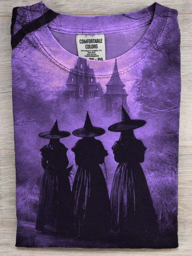 Halloween Witch Print Casual Short Sleeve T-Shirt
