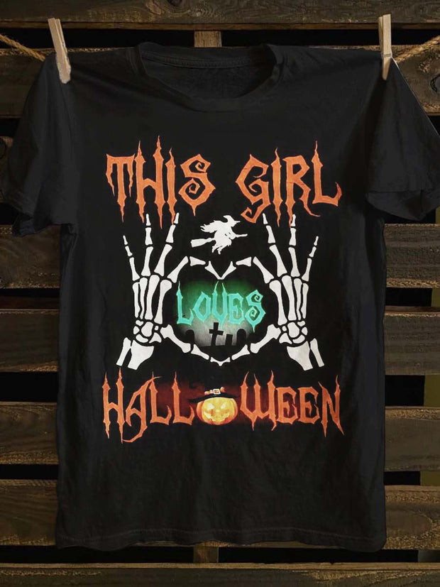 Halloween Witch Print Casual Short Sleeve T-Shirt