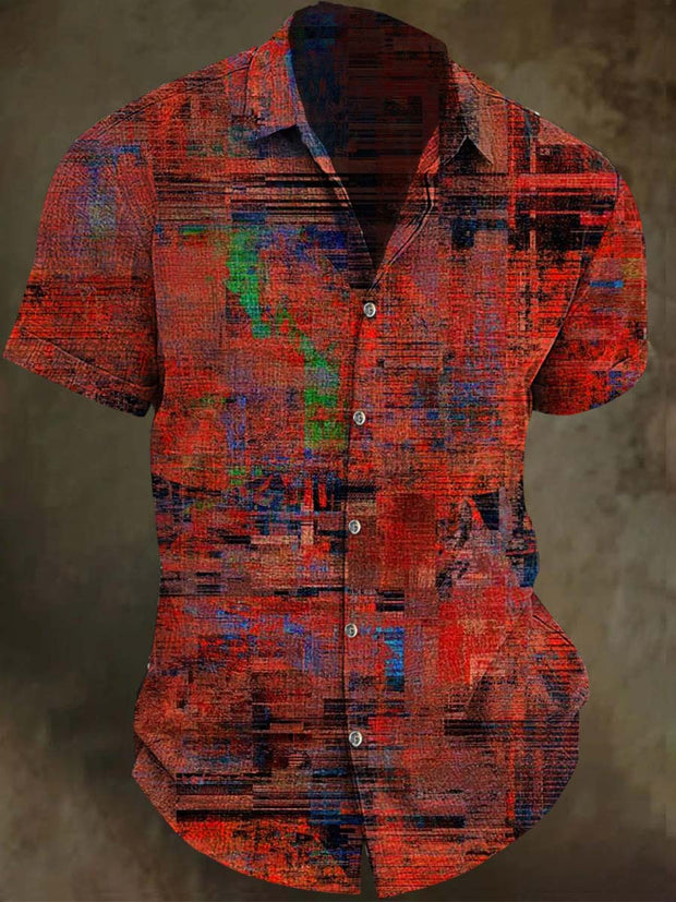 Oil Painting Abstract Art Print Casual Short Sleeve Shirt