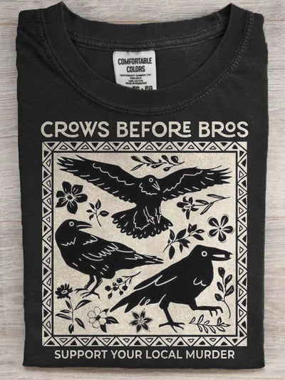 Halloween Raven Print Casual Short Sleeve T-Shirt