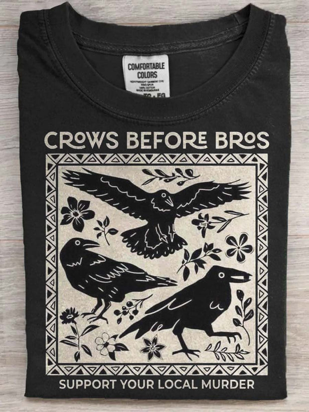 Halloween Raven Print Casual Short Sleeve T-Shirt