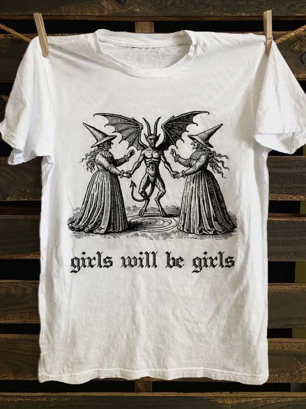 Halloween Witch Print Casual Short Sleeve T-Shirt