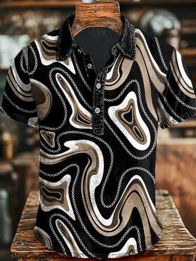 Abstract Quicksand Print Casual Short Sleeve Polo Shirt