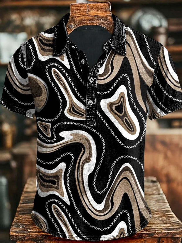 Abstract Quicksand Print Casual Short Sleeve Polo Shirt