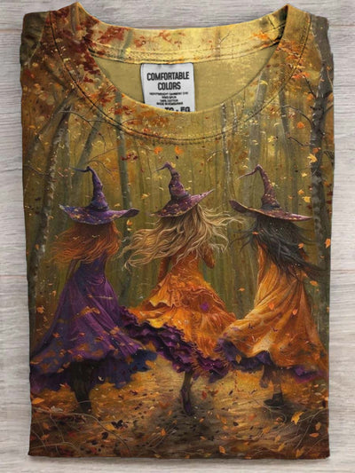 Halloween Witch Print Casual Short Sleeve T-Shirt
