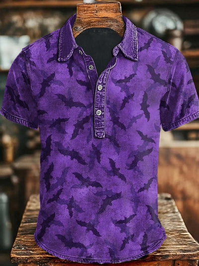 Halloween Bat Print Casual Short Sleeve Polo Shirt