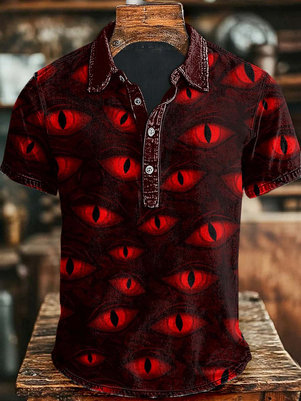Halloween Scary Eyes Print Casual Short Sleeve Polo Shirt