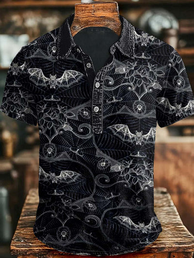 Halloween Bat Print Casual Short Sleeve Polo Shirt
