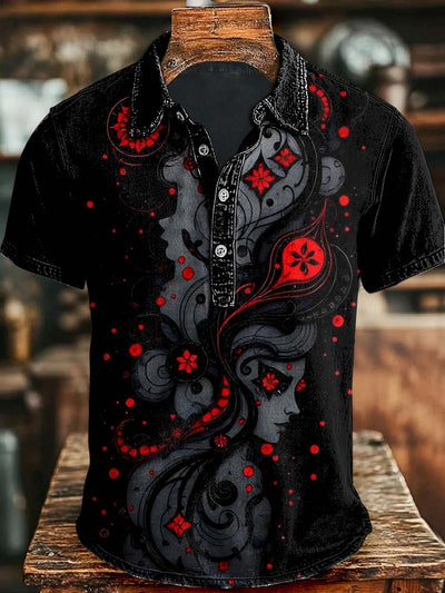Abstract Floral Print Casual Short Sleeve Polo Shirt