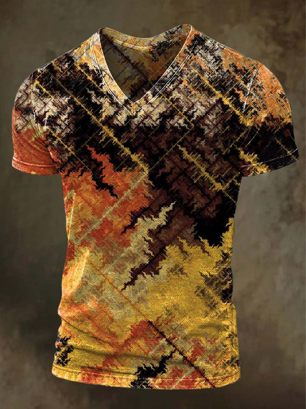 Abstract Gradient Art Print Casual V-Neck Short Sleeve T-Shirt