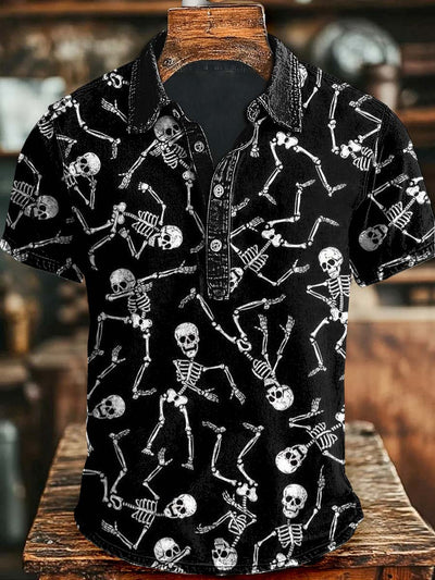 Halloween Skeleton Dance Casual Short Sleeve Polo Shirt