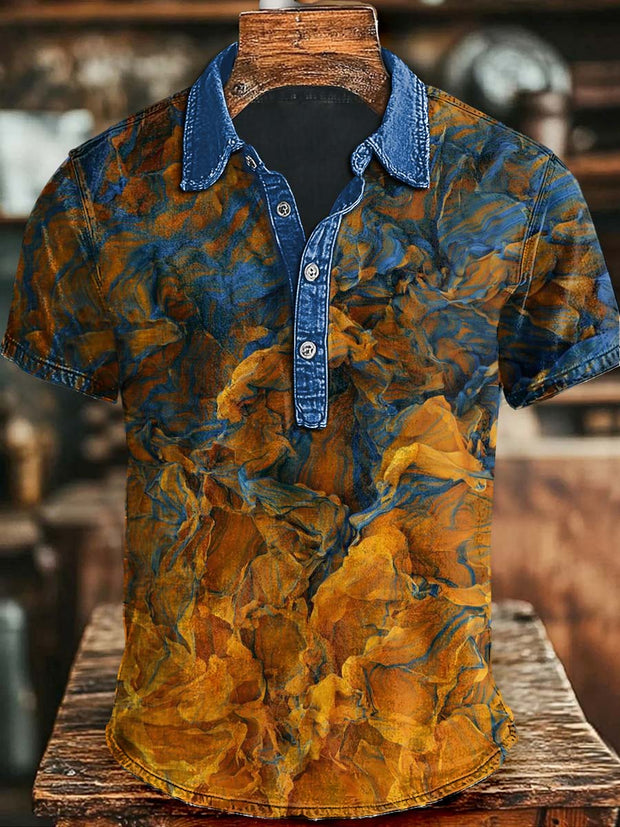 Abstract Gradient Print Casual Short Sleeve Polo Shirt