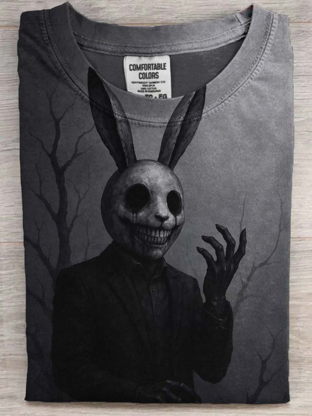 Halloween Scary Bunny Print Casual Short Sleeve T-Shirt
