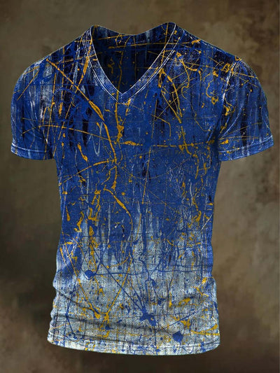 Abstract Gradient Art Print Casual V-Neck Short Sleeve T-Shirt