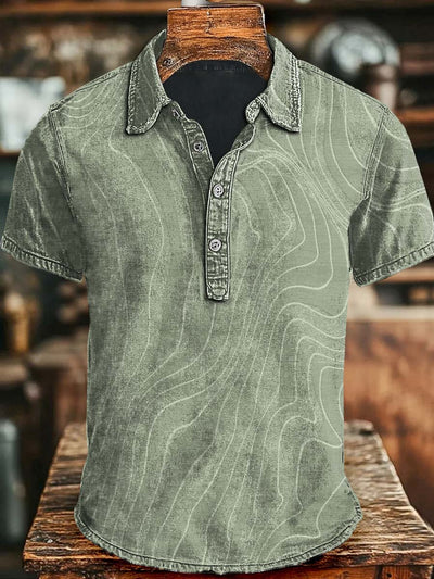 Irregular Line Print Casual Short Sleeve Polo Shirt