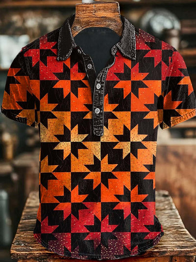 Geometric Art Print Casual Short Sleeve Polo Shirt
