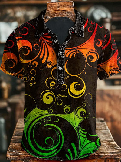 Abstract Gradient Floral Print Casual Short Sleeve Polo Shirt
