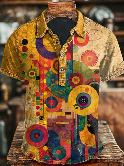 Abstract Color Clash Art Print Casual Short Sleeve Polo Shirt