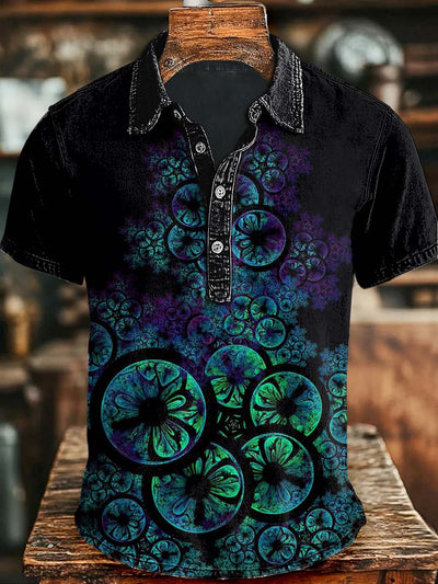 Abstract Floral Print Casual Short Sleeve Polo Shirt
