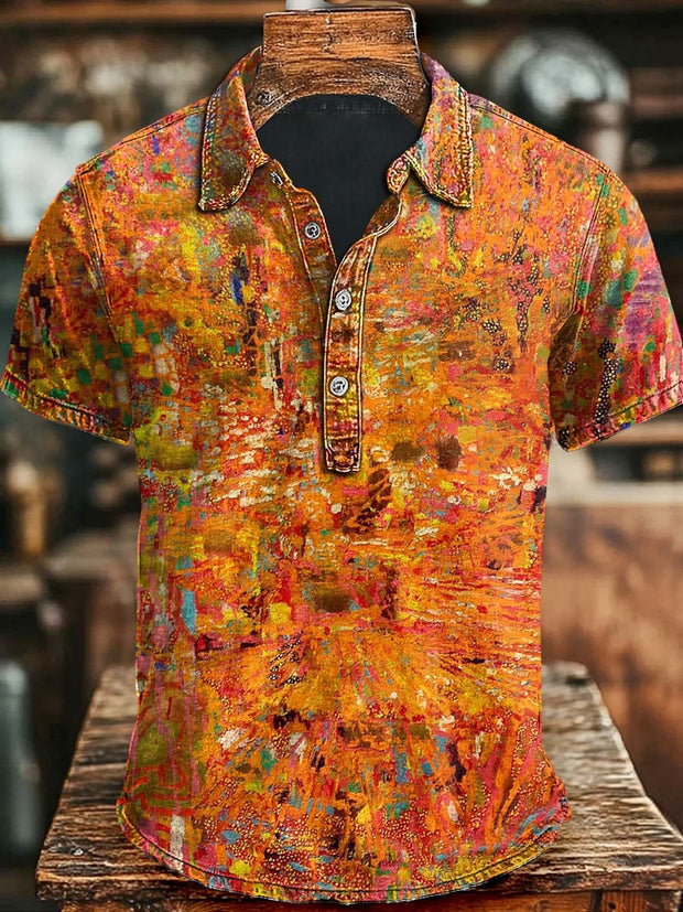 Abstract Oil Painting Art Printing Casual Short Sleeve Polo Shirt