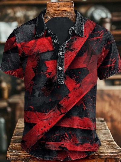 Abstract Rendering Print Casual Short Sleeve Polo Shirt