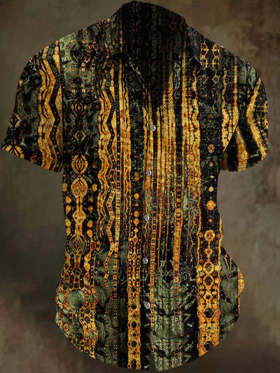 Vintage Abstract Color Clash Art Print Casual Short Sleeve Shirt