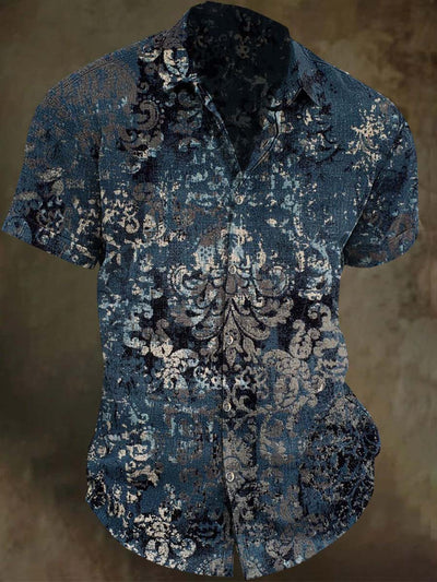 Vintage Floral Print Casual Short Sleeve Shirt