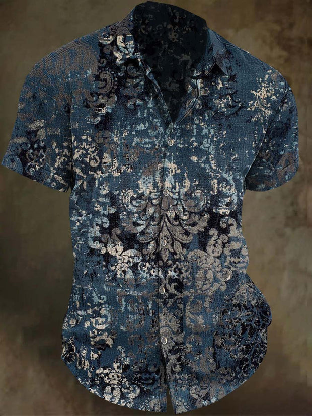 Vintage Floral Print Casual Short Sleeve Shirt