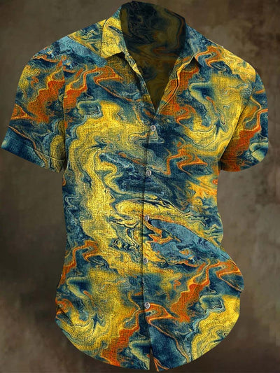 Vintage Abstract Color Clash Art Print Casual Short Sleeve Shirt