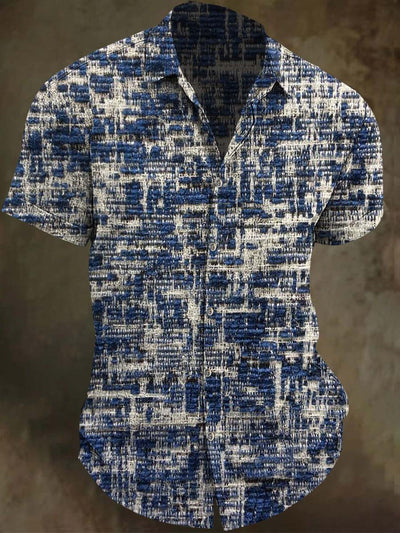 Vintage Color Clash Art Print Casual Short Sleeve Shirt