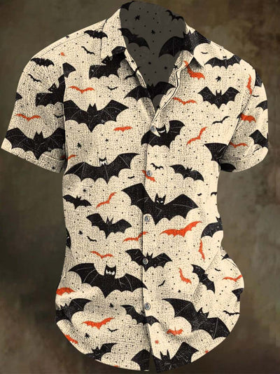 Halloween Bat Print Casual Short Sleeve Shirt